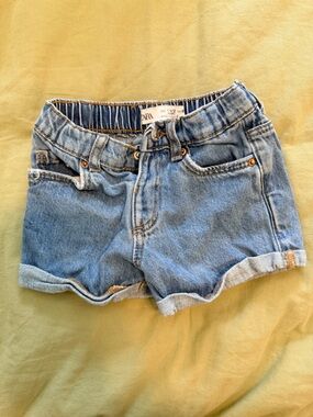 Zara Light Blue Denim Roll-Cuff Kids Shorts